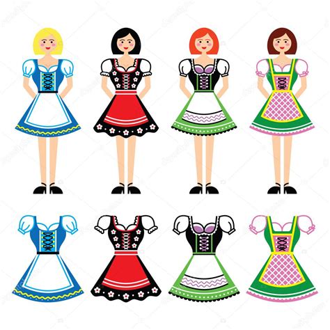 Mujeres En Dirndl Vestido Tradicional Usado En Alemania Y Austria