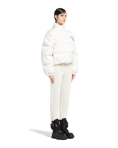 White Re Nylon Gabardine Cropped Down Jacket Prada