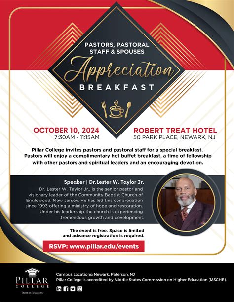 Pastors Pastoral Staff And Spouses Appreciation Breakfast Free Event Pillar College