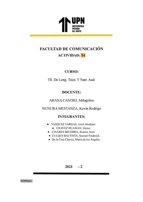 T4 TLL DE LENG TÉCN Y NARR FACULTAD DE COMUNICACIÓN ACTIVIDAD T