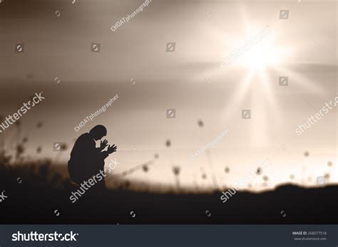 Repentance Worship Concept Prayer Kneeling Praying Stock Photo