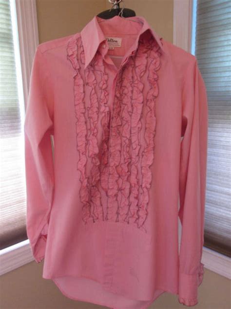 Mens Vintage Ruffled Tuxedo Shirt Pink With Black Trim 14 X 33 S3 23