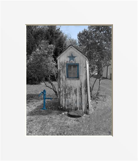 Vintage Outhouse Photography Wall Art, Blue Bathroom Wall Art, Blue ...