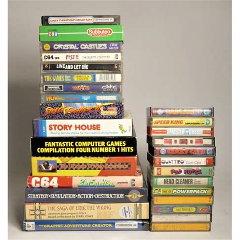 A Collection Of Twenty Seven Commodore 64 Cassettes Including Bad Lands Case And Insert Street