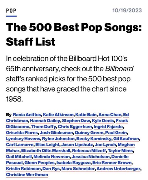 Billboard have done a “Top 500 Pop songs of all time” list, and The ...