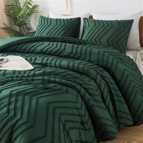 Litanika Comforter King Size Set Dark Emerald Green 3 Pieces Chevron