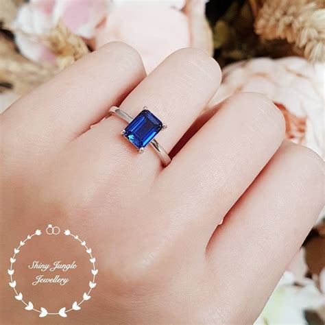 Natural Emerald Cut Blue Sapphire Solitaire 14K Yellow Gold Plated