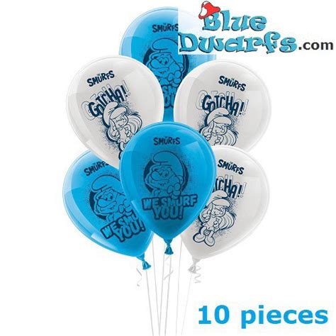 10 Globos De Latex Los Pitufos Papa Pitufo Y Pitufina 25cm