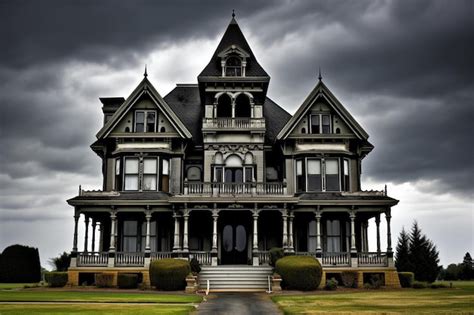 Premium Photo | An old victorian house with a dark sky in the background