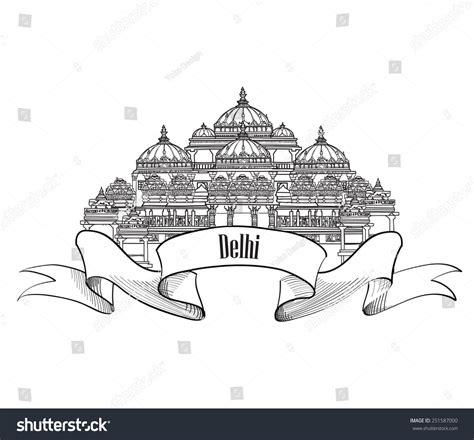 Travel India Sign Architectural Sketch Of Famous Asian Landmarks