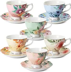 Amazon.com | BTaT- Tea Cups and Saucers Set of 6, Tea Set, Floral Tea ...