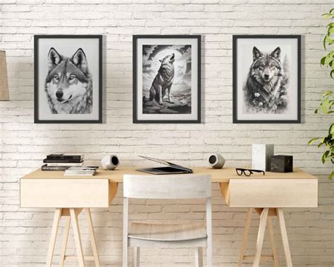 Wolf Wall Art Set of 3 Wolf Printable Wall Art Set of 3 - Etsy