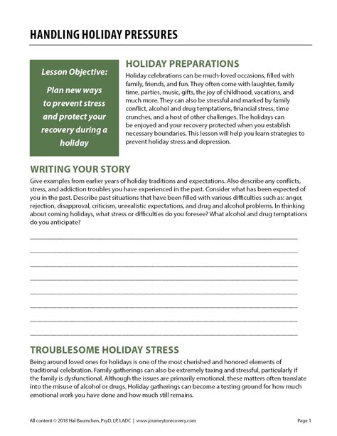 Holidays And Recovery Worksheets