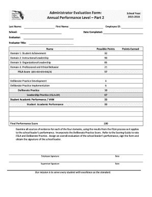 Fillable Online Administrator Evaluation Form Annual Performance Level