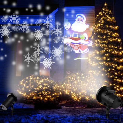 2pcs Combined Projector :LED Moving Flashing 3D White Snowflake Projector + 4pattern Santa Claus ...