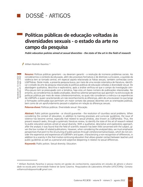 Pdf Políticas Públicas De Educação Voltadas às Diversidades Sexuais