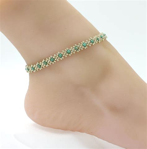 Turquoise Anklet Chain Ankle Bracelet Seed Bead Jewelry Etsy Halhal