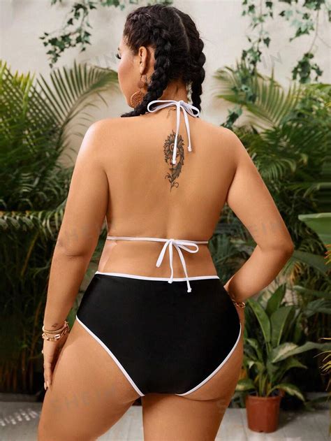 SHEIN Swim Vcay Plus Size Color Block Bikini Set With Scalloped Trim Wedding SHEIN