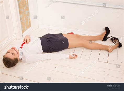 Crime Scene Office Body Lifeless Secretary Stock Photo