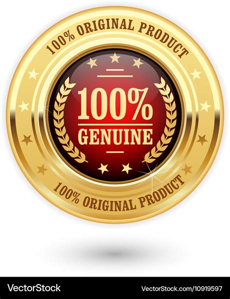 100 Percent Genuine Product Golden Insignia Vector Image