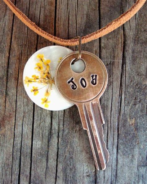 Stamped Key Necklace Joy Word Jewelry Junk Jewelry Etsy Stamped Key