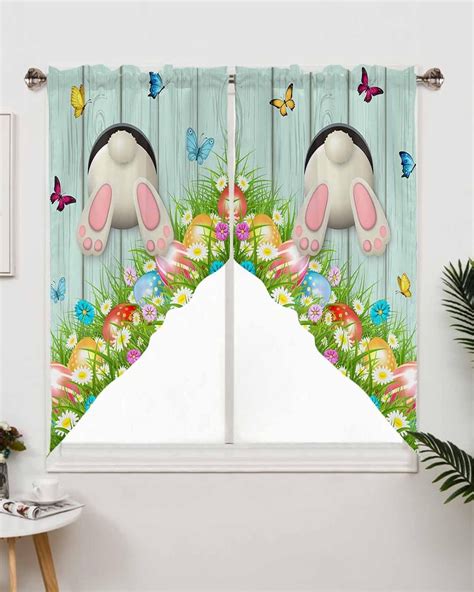 Easter Swag Valance Curtains Funny Bunny Easter Eggs Butterfly Rode