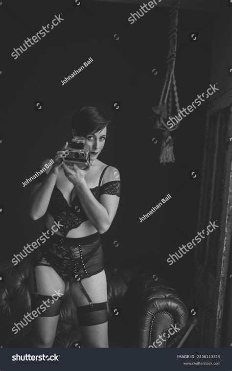 Sexy Black Female Underwear Lingerie Model Stock Photo