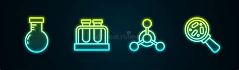 Set Line Test Tube And Flask Molecule And Microorganisms Under