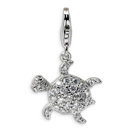 JewelryWeb Sterling Silver Cubic Zirconia Sea Turtle With Lobster