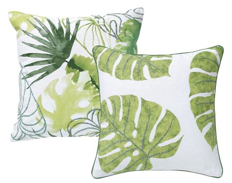 Coussin Feuillage Multi Broderies Et Imprim Tropical Vert X