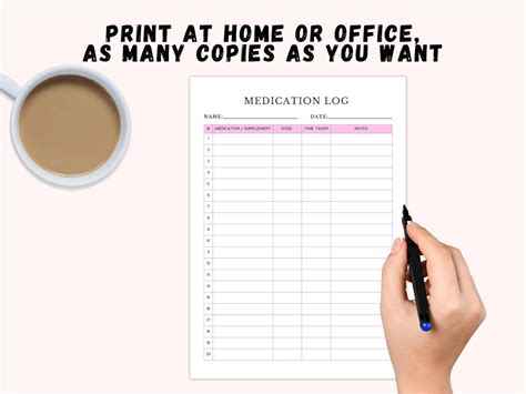 Printable Medication Log Ready To Print Medication Log Chart Post Surgery Medication Chart