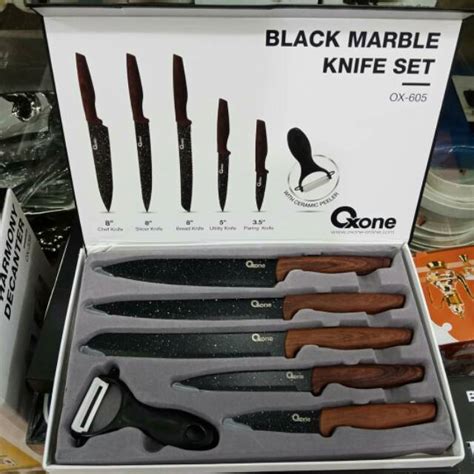 Oxone Ox 605 Black Marble Knife Set Pisau Set Pisau Dapur Shopee