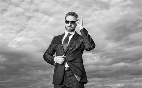 Cool Man In Suit On Sky Background Man In Suit Outdoor Man In Business Suit Stock Image