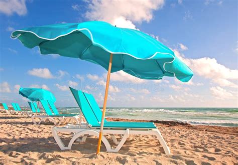 Beach Umbrellas And Lounge Chairs In Miami Florida Stock Image Image