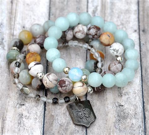 Stack Of Natural Stone Bead Bracelets Layering By Beadrustic Boho