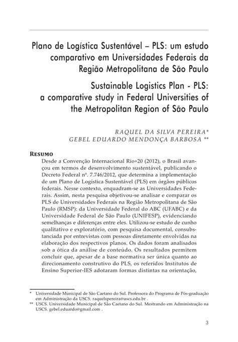 PDF Plano de Logística Sustentável PLS Um estudo comparativo em