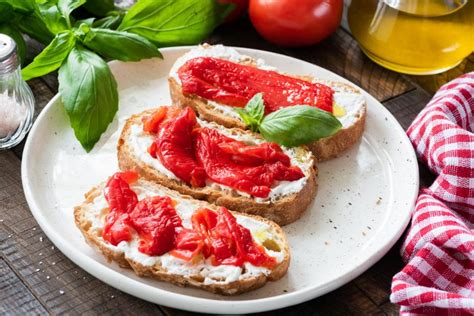 Bruschetta With Whipped Feta And Roasted Florina Peppers