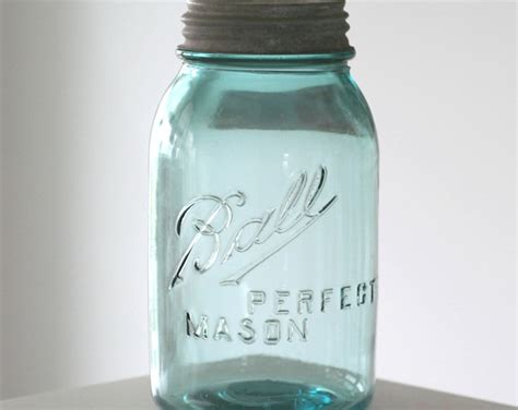 Ball Perfect Mason Blue Jar With Zinc Lid Etsy