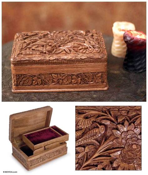 Woodpecker Masterfully Hand Carved Walnut Wood Jewelry Box Novica India