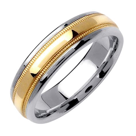 Pristine J Men Women 14k Two Tone Gold 6mm Domed Center Milgrain