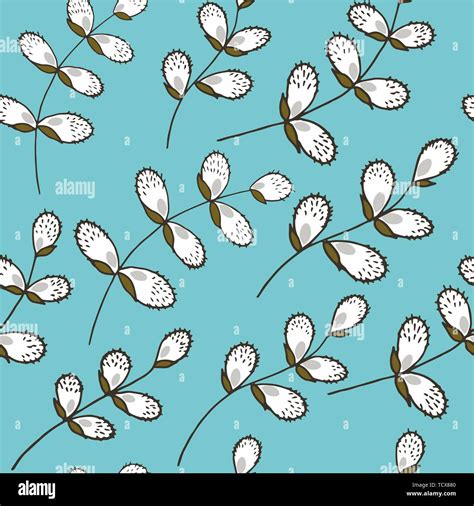 Seamless Easter Pattern With Pussy Willow Branches Doodle Style Spring Floral Background