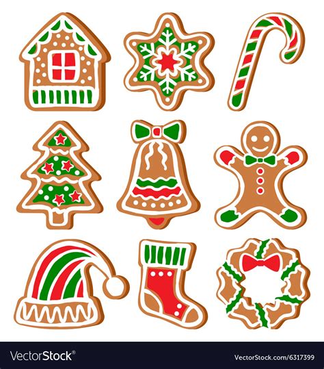 Set Of Gingerbread Christmas Cookies Isolated Vector Image