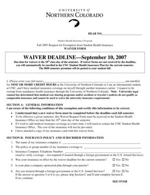 Fillable Online Unco Waiver Form Fall Doc Unco Fax Email Print