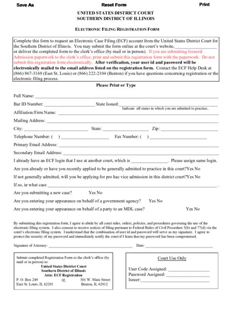 Fillable Electronic Filing Registration Form United States District