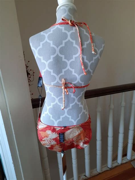 NWT A CHE Orange Blotch Swimsuit Bikini 2pc Top And Bottom Sm