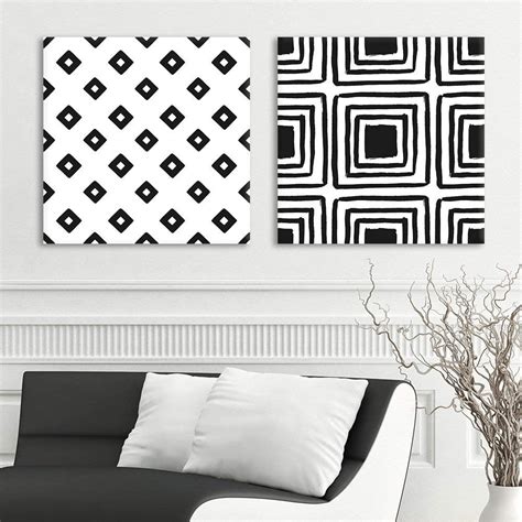 wall26 2 Panel Square Canvas Wall Art - Black and White Square Patterns Patterns - Giclee Print ...