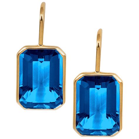 London Blue Topaz Emerald Cut With Diamond Earrings For Sale At 1stDibs