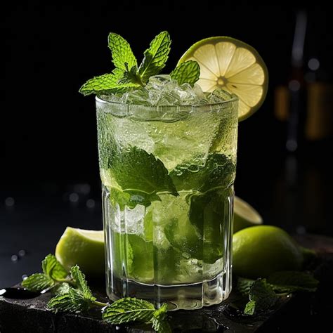 Premium Photo Classic Mojito Cocktail Isolated On Black Surface