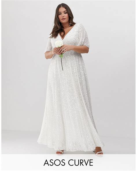 Asos Asos Design Curve Flutter Sleeve Sequin Maxi Wedding Dress In