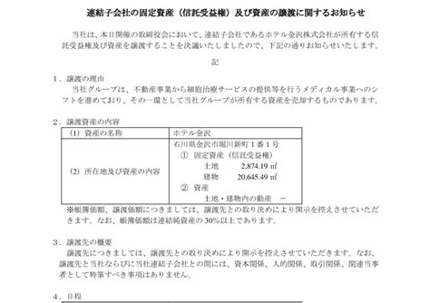 3750 サイトリ細胞研究所 連結子会社の固定資産信託受益権及び資産の譲渡に関するお知らせ（20231222 1500提出）